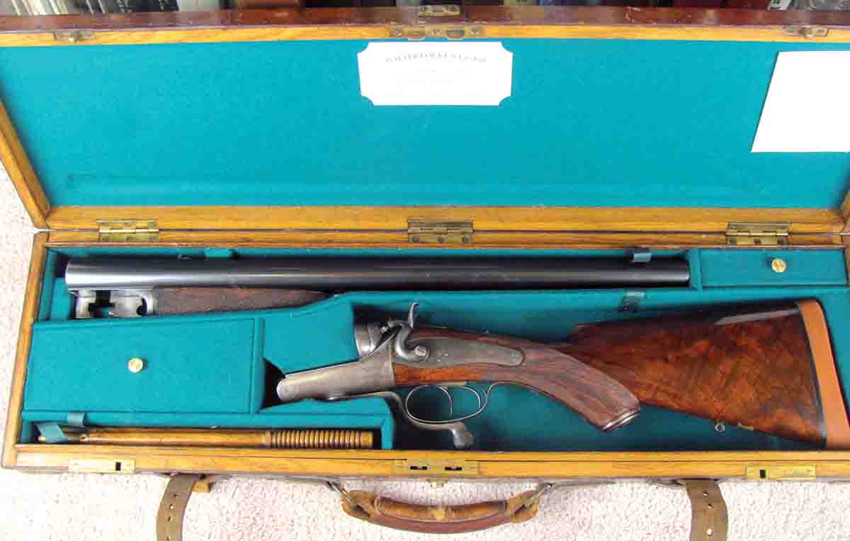A stunning cased 8-bore double rifle by Walter Locke, one of the five major retailers of sporting goods in India.